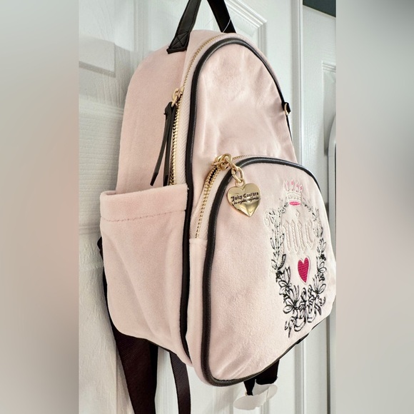 NWT Juicy Couture Mini Pink Velvet Backpack with Black Straps - Picture 6 of 12